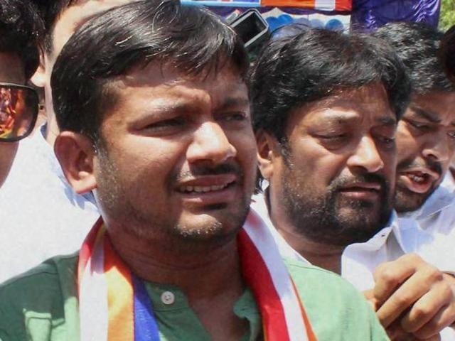 JNUSU president Kanhaiya Kumar and others paying tribute to Dr BR Ambedkar on the occasion of his 125th birth anniversary at Deekshabhoomi in Nagpur on Thursday.(PTI)