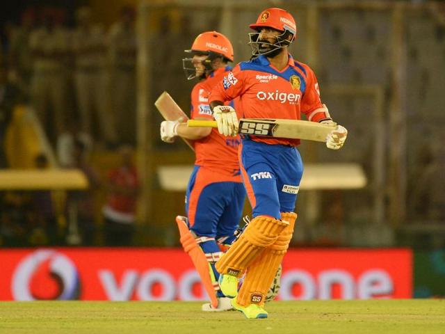 Gujarat Lions’ Dinesh Karthik (front) and Aaron Finch take a single during the 2016 Indian Premier League (IPL) match against Kings XI Punjab at The Punjab Cricket Association Stadium in Mohali on April 11, 2016. (AFP) Gujarat Lions’ Dinesh Karthik (front) and Aaron Finch take a single during the 2016 Indian Premier League (IPL) match against Kings XI Punjab at The Punjab Cricket Association Stadium in Mohali on April 11, 2016. (AFP)