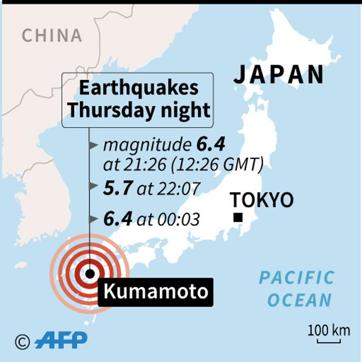 Map locating earthquakes felt in Japan on Thursday night. (AFP Photo) Map locating earthquakes felt in Japan on Thursday night. (AFP Photo)
