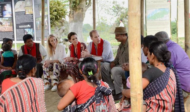 The royal couple interacting with locals during their visit to Panbari, Kaziranga on Wednesday. (PTI) The royal couple interacting with locals during their visit to Panbari, Kaziranga on Wednesday. (PTI)