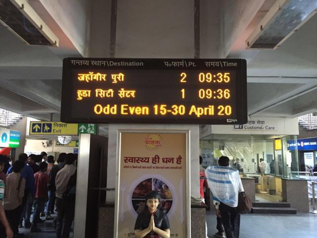 An electronic display board at a Metro station in Delhi shows information related to the odd-even scheme. (Abhinav Saha) An electronic display board at a Metro station in Delhi shows information related to the odd-even scheme. (Abhinav Saha)