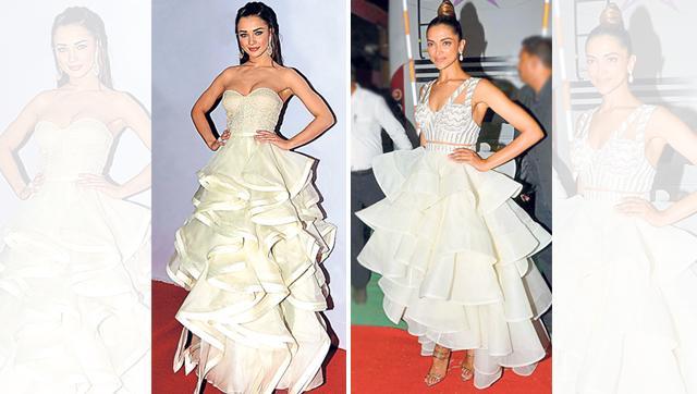 Amy Jackson and Deepika Padukone in ruffled gowns. (AFP, Yogen Shah) Amy Jackson and Deepika Padukone in ruffled gowns. (AFP, Yogen Shah)