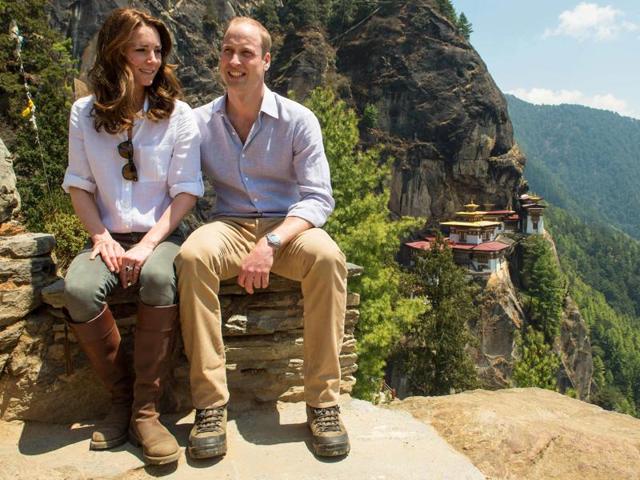She decided to be practical with a white shirt, olive coloured pants and brown boots for the royal couple’s trek to Bhutan’s Tiger’s Nest Monastery. (AP) She decided to be practical with a white shirt, olive coloured pants and brown boots for the royal couple’s trek to Bhutan’s Tiger’s Nest Monastery. (AP)