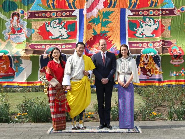 Here she is with Prince William, Bhutan's King Jigme Khesar Namgyel Wangchuck and his wife Jetsun Pema. (REUTERS) Here she is with Prince William, Bhutan's King Jigme Khesar Namgyel Wangchuck and his wife Jetsun Pema. (REUTERS)