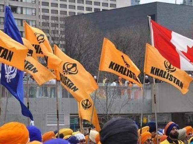 Khalistan flags on display during an event in the Greater Toronto Area.(HT Photo)