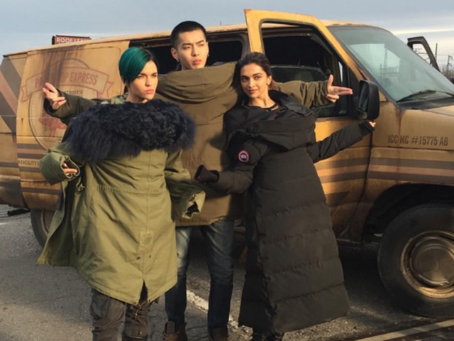 Deepika Padukone and Ruby Rose setting trends on the xXx sets by wearing their coats backwards! (Instagram) 
