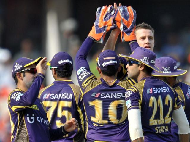 Kolkata Knight Riders bowler Morne Morkel celebrates with teammates after the wicket of Sunrisers Hyderabad Shikhar Dhawan during the 2016 Indian Premier League. (AFP Photo) Kolkata Knight Riders bowler Morne Morkel celebrates with teammates after the wicket of Sunrisers Hyderabad Shikhar Dhawan during the 2016 Indian Premier League. (AFP Photo)