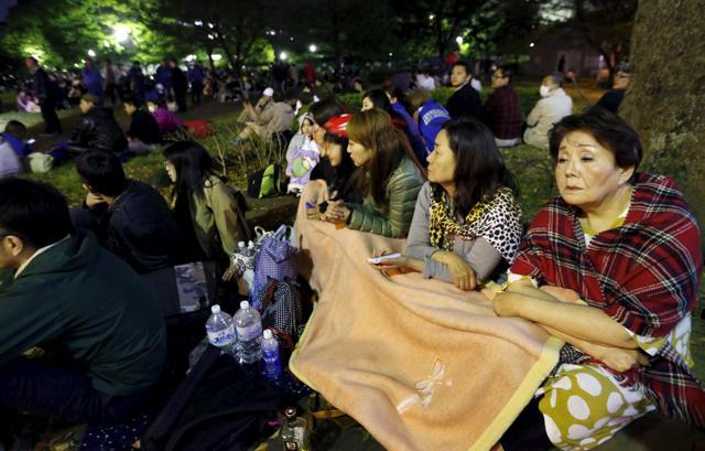 Evacuated residents gather at Shirakawa park after an earthquake in Kumamoto, southern Japan. (REUTERS) Evacuated residents gather at Shirakawa park after an earthquake in Kumamoto, southern Japan. (REUTERS)