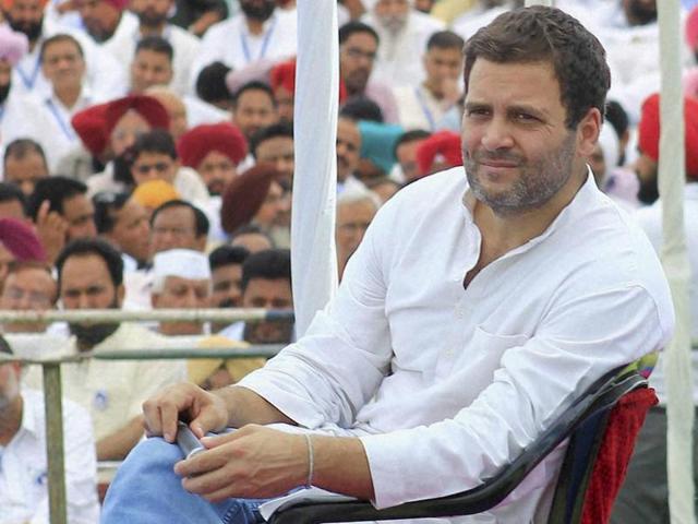Congress vice-president Rahul Gandhi interacting with party workers and leaders at a programme in Zirakpur near Chandigarh on Saturday.(PTI Photo) Congress vice-president Rahul Gandhi interacting with party workers and leaders at a programme in Zirakpur near Chandigarh on Saturday.(PTI Photo)