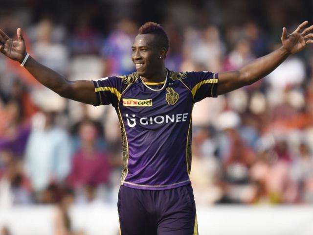 Kolkata Knight Riders (KKR)Andre Russel celebrate the wicket of Sunrisers Hyderabad (SH) Deepak Hooda. (Mohd Zakir/HT Photo) Kolkata Knight Riders (KKR)Andre Russel celebrate the wicket of Sunrisers Hyderabad (SH) Deepak Hooda. (Mohd Zakir/HT Photo)
