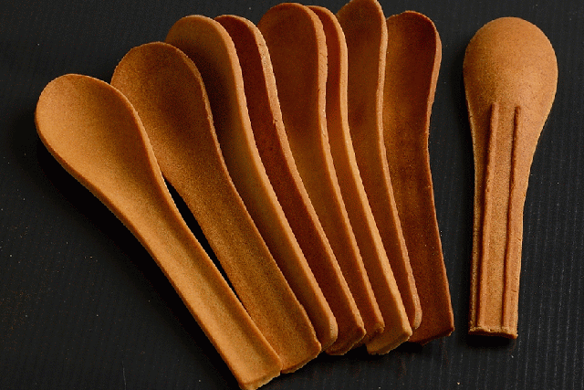 Bakeys spoons are made from wheat, jowar and rice flour, which is packed into moulds and baked. Bakeys spoons are made from wheat, jowar and rice flour, which is packed into moulds and baked.