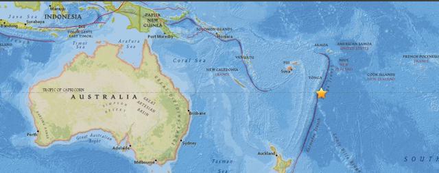 The earthquake struck in Nuku’alofa in Tonga , around 960km southeast of Fiji. (USGS)