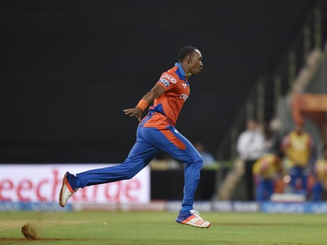 Dwayne Bravo celebrates the wicket of Harbhajan Singh. (Satish Bate/HT Photo) Dwayne Bravo celebrates the wicket of Harbhajan Singh. (Satish Bate/HT Photo)