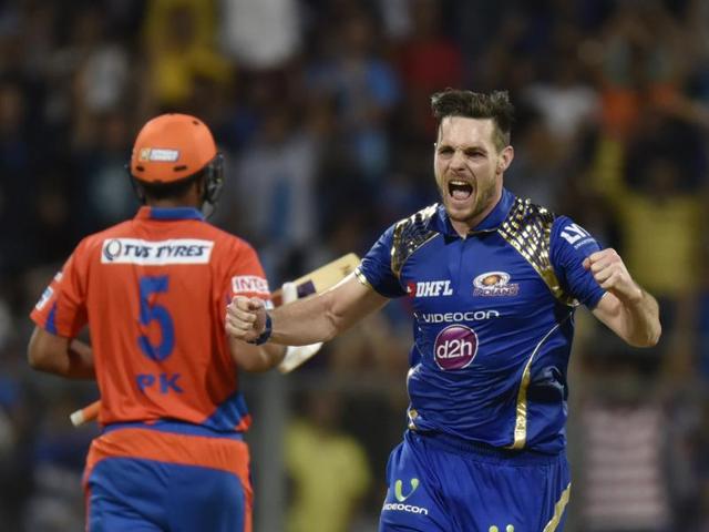 Mitchell McClenaghan celebrates the wicket of Suresh Raina. (Satish Bate/HT Photo) Mitchell McClenaghan celebrates the wicket of Suresh Raina. (Satish Bate/HT Photo)