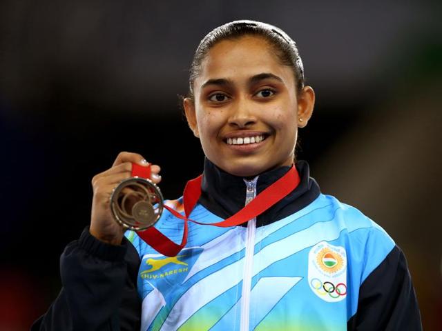 A file photo of Dipa Karmakar of India during the medal ceremony of the Glasgow 2014 Commonwealth Games.(Getty Images)