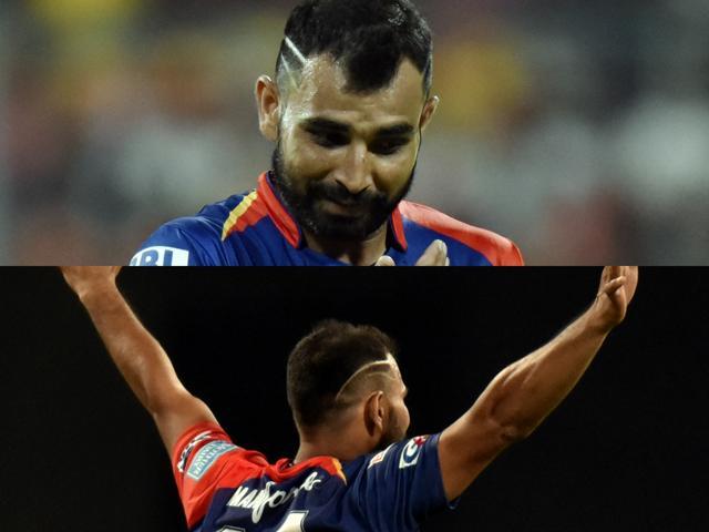 Delhi Daredevils’ Mohammad Shami and his two razored lines at each side of his crop. (HT Photo) Delhi Daredevils’ Mohammad Shami and his two razored lines at each side of his crop. (HT Photo)