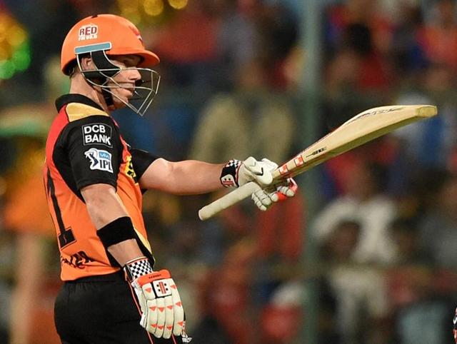 Sunrisers Hyderabad batsman David Warner celebrates his fifty . (PTI Photo) Sunrisers Hyderabad batsman David Warner celebrates his fifty . (PTI Photo)