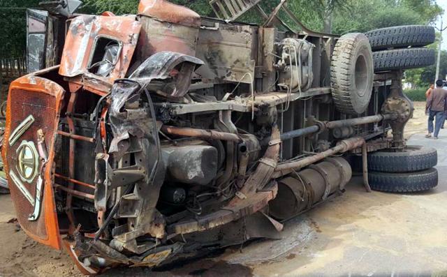 The overturned truck after the collision. (HT Photo)