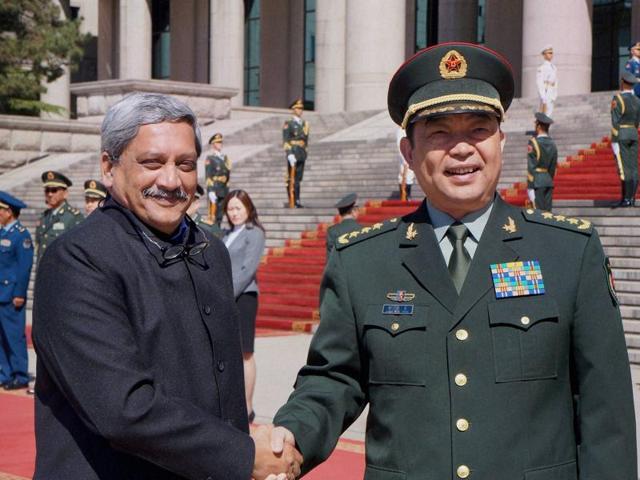 Defence minister Manohar Parrikar being received by his Chinese counterpart General Chang Wanquan at the PLA headquarters in Beijing on Monday. (PTI Photo) Defence minister Manohar Parrikar being received by his Chinese counterpart General Chang Wanquan at the PLA headquarters in Beijing on Monday. (PTI Photo)