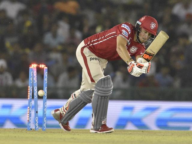 David Miller of Kings XI Punjab team play a shot against Gujarat Lions.(Keshav Singh/HT) David Miller of Kings XI Punjab team play a shot against Gujarat Lions.(Keshav Singh/HT)