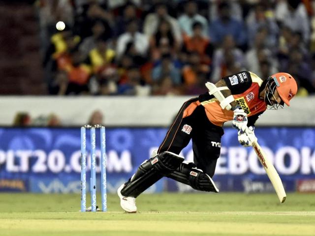 Shikhar Dhawan of Sunrisers Hyderabad beaten by Tim Southee of Mumbai Indians. (Mohd Zakir/HT Photo) Shikhar Dhawan of Sunrisers Hyderabad beaten by Tim Southee of Mumbai Indians. (Mohd Zakir/HT Photo)