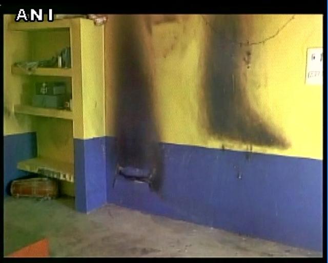 After breaking locks of church premises, they barged inside and poured petrol on the Bible, other holy books, furniture and mike set and torched them. (ANI photo) After breaking locks of church premises, they barged inside and poured petrol on the Bible, other holy books, furniture and mike set and torched them. (ANI photo)
