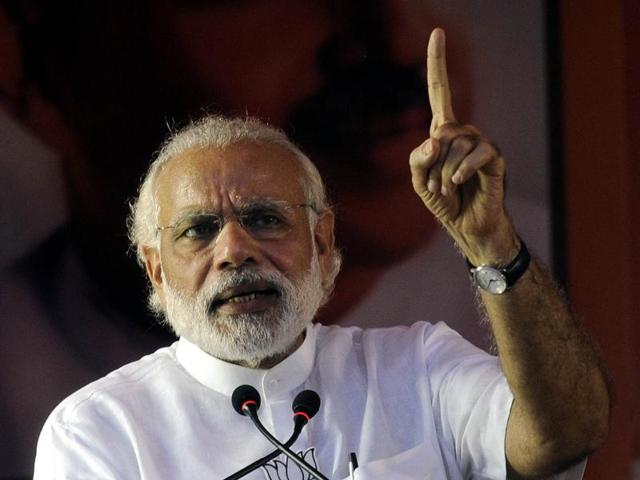 Prime Minister Narendra Modi speaks at an election rally in Shaeed Minar, Kolkata, on Sunday. (Ashok Nath Dey/ HT Photo) Prime Minister Narendra Modi speaks at an election rally in Shaeed Minar, Kolkata, on Sunday. (Ashok Nath Dey/ HT Photo)