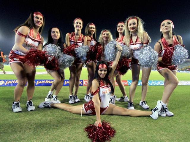 Kings XI Punjab cheerleaders pose for picture during the Indian Premier League (IPL) match. (PTI Photo) 