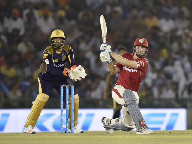 Shaun Marsh of Kings XI Punjab team plays a shot against Kolkata Knight Riders. (Gurpreet Singh/HT Photo) 