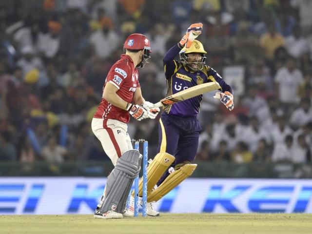David Miller of Kings XI Punjab team is caught behind by R Uthappa. (Gurpreet Singh/HT Photo) 
