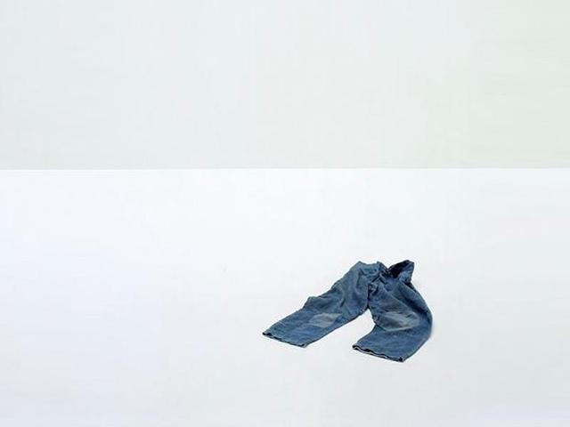 A nineteenth century workers’ trousers. These are thick blue cotton canvas, with several patches made from blue cotton canvas, and blue and white cotton twill. (AFP) A nineteenth century workers’ trousers. These are thick blue cotton canvas, with several patches made from blue cotton canvas, and blue and white cotton twill. (AFP)