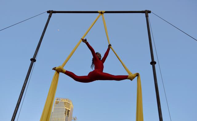 A student of Samarth Vyayam Mandir demonstrates her skill  to the students and parents during the opening ceremony of a summer camp at Dadar in Mumbai, India, on Sunday.  (satish bate/Hindustan Times) 