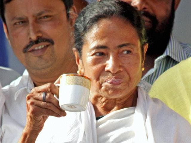 West Bengal chief minister and Trinamool Congress supremo Mamata Banerjee having tea during an election meeting at Suri in Birbhum district. (PTI) West Bengal chief minister and Trinamool Congress supremo Mamata Banerjee having tea during an election meeting at Suri in Birbhum district. (PTI)