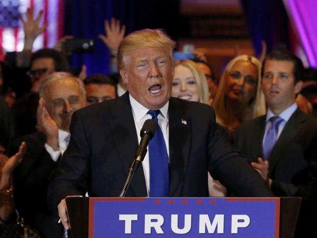 Republican U.S. presidential candidate Donald Trump speaks at his New York presidential primary night rally in Manhattan, New York, on Tuesday, April 19, 2016. (REUTERS) Republican U.S. presidential candidate Donald Trump speaks at his New York presidential primary night rally in Manhattan, New York, on Tuesday, April 19, 2016. (REUTERS)