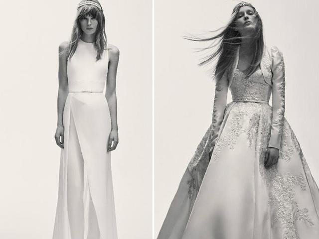 Elie Saab, who is famous for his red carpet-worthy haute couture and ready-to-wear creations, revealed a line-up of 25 daring and feminine gowns and trouser suits for brides to be. (AFP) Elie Saab, who is famous for his red carpet-worthy haute couture and ready-to-wear creations, revealed a line-up of 25 daring and feminine gowns and trouser suits for brides to be. (AFP)