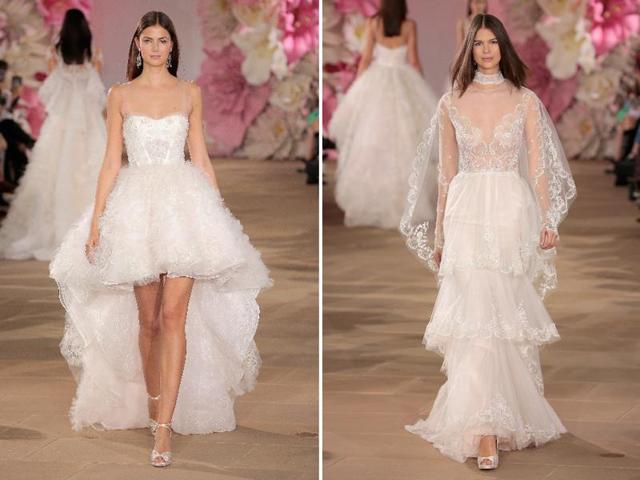Ines Di Santo also debuted a feminine and floral collection that featured hints of color in its embroidery. From slinky gowns to frothy miniskirts, transparent mesh panels and asymmetric sleeves, the collection put an overtly sexy twist on classic bridal wear, with a glamorous result. (AFP) Ines Di Santo also debuted a feminine and floral collection that featured hints of color in its embroidery. From slinky gowns to frothy miniskirts, transparent mesh panels and asymmetric sleeves, the collection put an overtly sexy twist on classic bridal wear, with a glamorous result. (AFP)