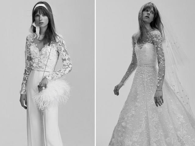 Elie Saab’s contemporary collection features both fitted and grand dresses adorned with guipure, dotted tulle and silk chiffon. Panels of lace offer coverage for semi exposed shoulders, legs and waistlines, with embroideries and draperies echoing the label’s penchant for intricate craftsmanship. (AFP) Elie Saab’s contemporary collection features both fitted and grand dresses adorned with guipure, dotted tulle and silk chiffon. Panels of lace offer coverage for semi exposed shoulders, legs and waistlines, with embroideries and draperies echoing the label’s penchant for intricate craftsmanship. (AFP)