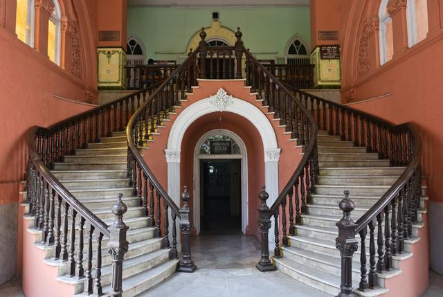 The spiral staircase takes one to the principal’s office on the first floor and to the main building. The staircase is made of marble. The banisters are authentic Burma teak, which is as old as the college (Photo: Aalok Soni/HT) The spiral staircase takes one to the principal’s office on the first floor and to the main building. The staircase is made of marble. The banisters are authentic Burma teak, which is as old as the college (Photo: Aalok Soni/HT)