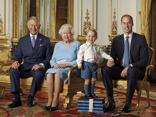 A photo celebrating the Queen’s 90th birthday, showcasing four generations of the Royal family; from left, Prince Charles, Queen Elizabeth II, Prince George and Prince William, the Duke of Cambridge. (AP Photo) A photo celebrating the Queen’s 90th birthday, showcasing four generations of the Royal family; from left, Prince Charles, Queen Elizabeth II, Prince George and Prince William, the Duke of Cambridge. (AP Photo)