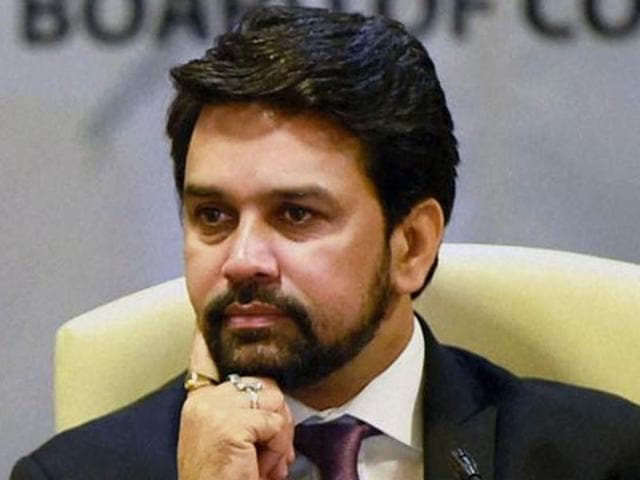 BCCI secretary Anurag Thakur interact with media after the AGM at the BCCI headquarters in Mumbai. (PTI Photo) BCCI secretary Anurag Thakur interact with media after the AGM at the BCCI headquarters in Mumbai. (PTI Photo)