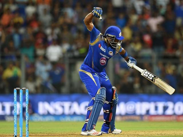 Mumbai Indians batsman Kieron Pollard celebrates after winning the IPL match against Royal Challengers Bangalore at The Wankhede Cricket Stadium in Mumbai on April 20, 2016. (AFP) Mumbai Indians batsman Kieron Pollard celebrates after winning the IPL match against Royal Challengers Bangalore at The Wankhede Cricket Stadium in Mumbai on April 20, 2016. (AFP)