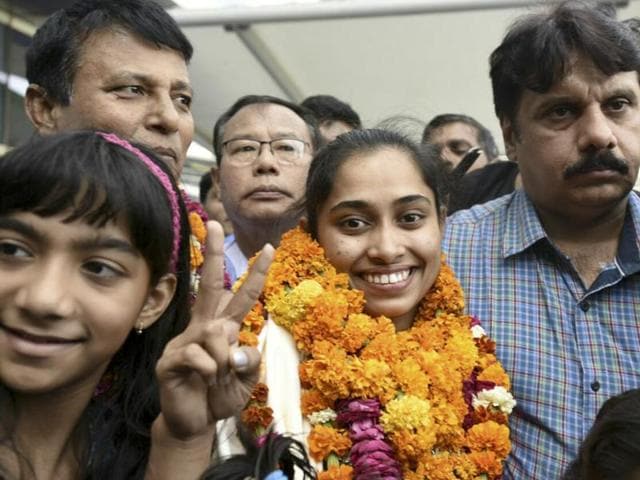 Dipa Karmakar leaves IGI airport in New Delhi after returning to India following her qualification for the Rio Olympics. (Sanjeev Verma/HT Photo) Dipa Karmakar leaves IGI airport in New Delhi after returning to India following her qualification for the Rio Olympics. (Sanjeev Verma/HT Photo)