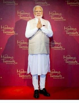 Prime Minster Narendra Modi's wax statue installed at Singapore’s Madame Tussauds museum on Wednesday. Two more of his statues were installed in Hong Kong and Bangkok while one of them will be put up in London in the next eight days. (PTI Photo) Prime Minster Narendra Modi's wax statue installed at Singapore’s Madame Tussauds museum on Wednesday. Two more of his statues were installed in Hong Kong and Bangkok while one of them will be put up in London in the next eight days. (PTI Photo)