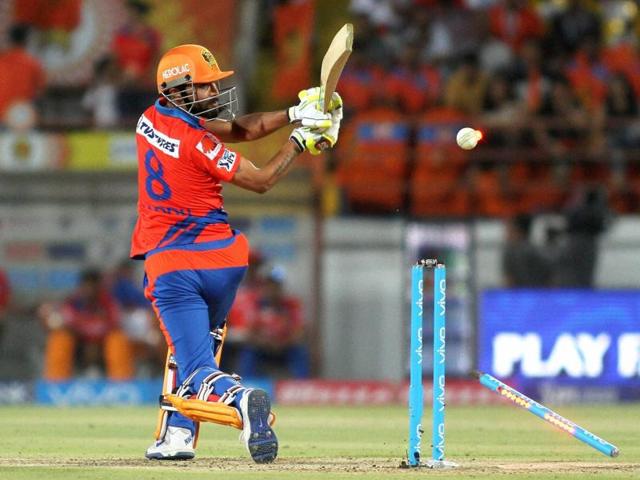 Rajkot: Ravindra Jadeja of Gujrat Lions bowled during their IPL match. (PTI Photo) 