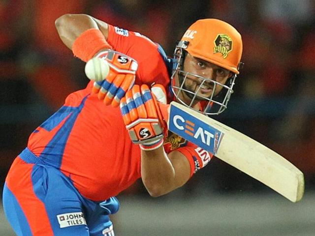 Skipper Suresh Raina of Gujarat Lions plays a shot against SRH. (PTI Photo) 