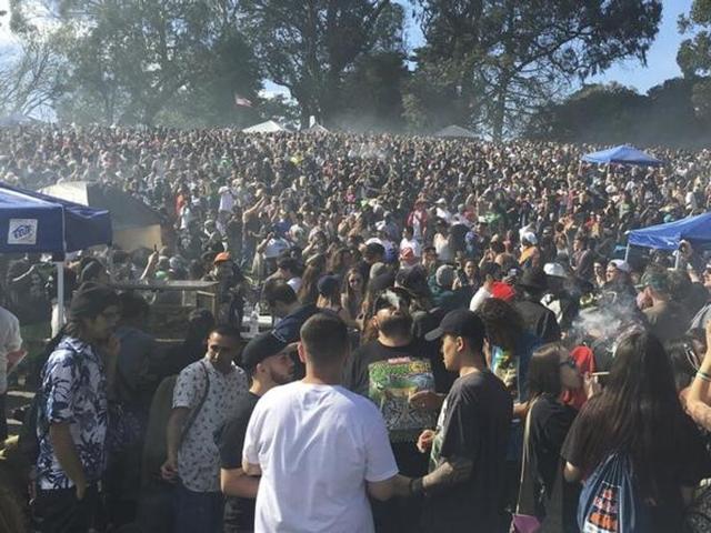 Thousands of marijuana enthusiasts gather on "Hippie Hill" in San Francisco's Golden Gate Park to light up joints, pipes and bongs in celebration of the annual but informal cannabis holiday. (REUTERS)