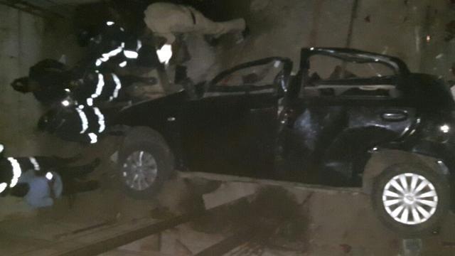 The car lying at the bottom of the elevator shaft (HT Photo)