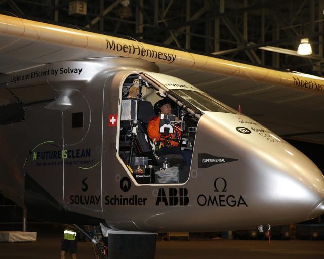 Solar Impulse 2 pilot, Bertrand Piccard, prepares to fly across the Pacific in a solar-powered plane from Kalaeloa Airport. (AP Photo) Solar Impulse 2 pilot, Bertrand Piccard, prepares to fly across the Pacific in a solar-powered plane from Kalaeloa Airport. (AP Photo)