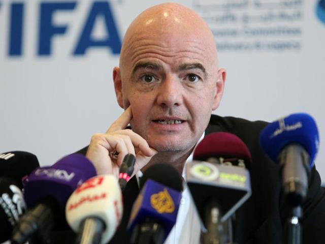 FIFA President Gianni Infantino speaks during a press conference in the Qatari capital Doha. (AFP Photo) FIFA President Gianni Infantino speaks during a press conference in the Qatari capital Doha. (AFP Photo)