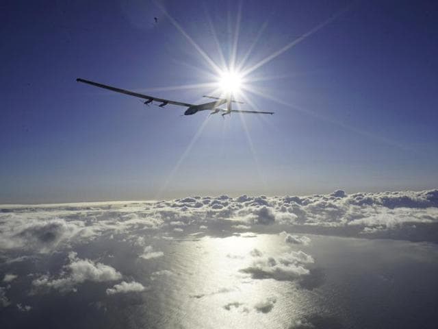 Solar Impulse 2, piloted by Bertrand Piccard, rises from the tarmac at Kalaeloa Airport at it resumes its around-the-world flight, in Hawaii. (Reuters Photo) Solar Impulse 2, piloted by Bertrand Piccard, rises from the tarmac at Kalaeloa Airport at it resumes its around-the-world flight, in Hawaii. (Reuters Photo)